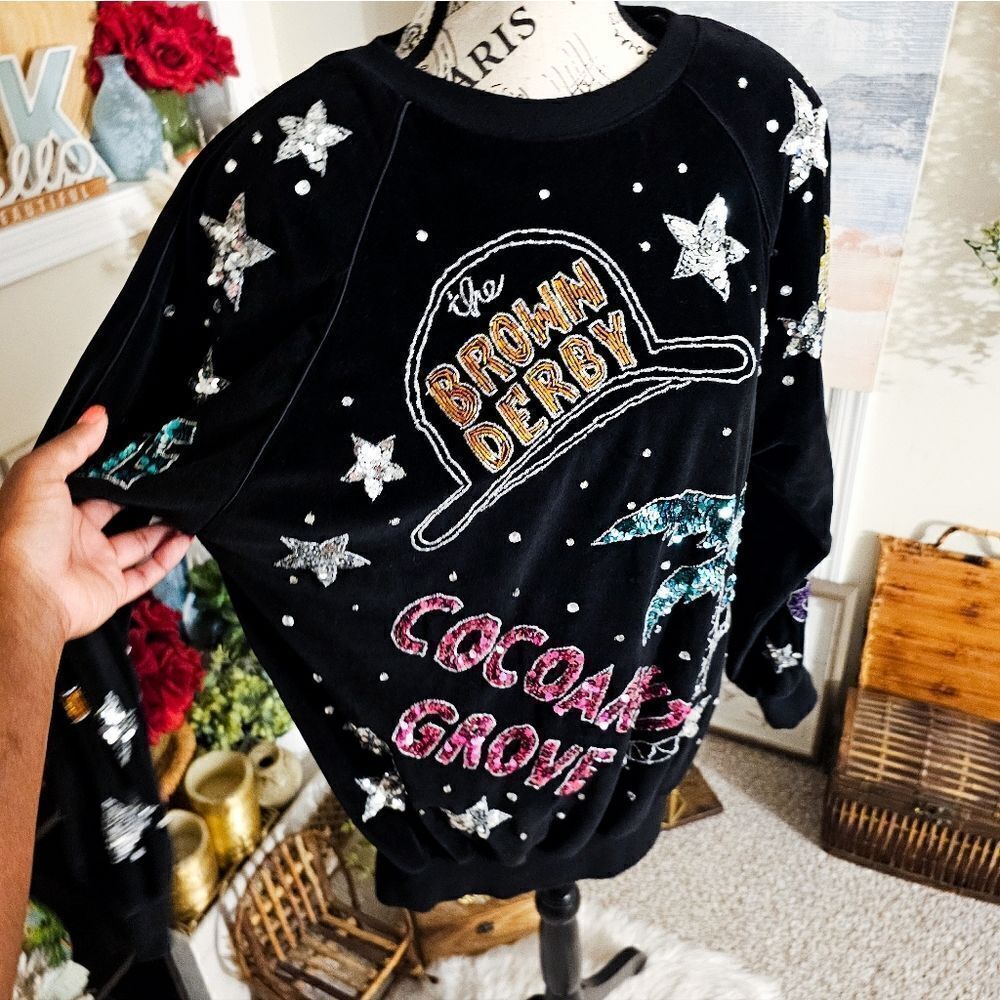 Vtg 80's Bonnie Boerer Velour Embellished Iconic Hollywood Club Scene Sweater. - Picture 3 of 15